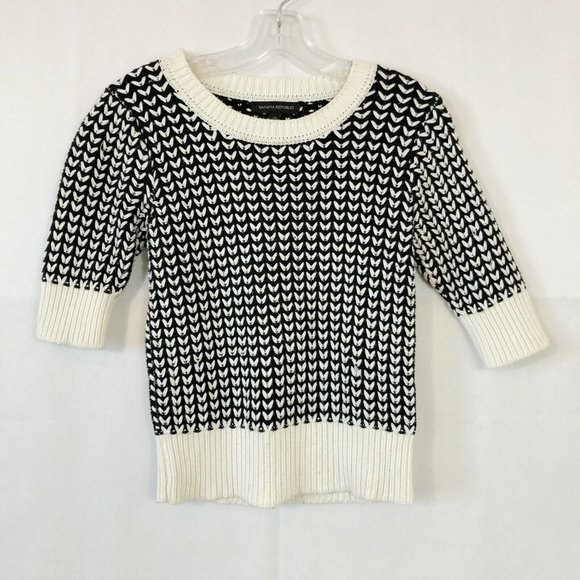Banana Republic Tops - Banana Republic Black & White Chunky Knit Short Sleeve Pullover Sweater - XS